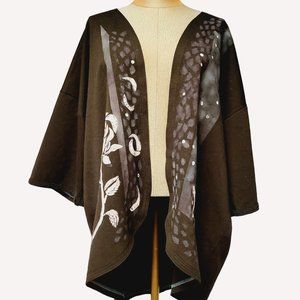 Women's Boutique Shawl Designer Floral Musical Black Rubato Fashion Sz XL